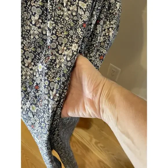 J Crew Dress Liberty Of London Fabric Sundress Navy White Red Floral Sz 4 - Picture 7 of 9